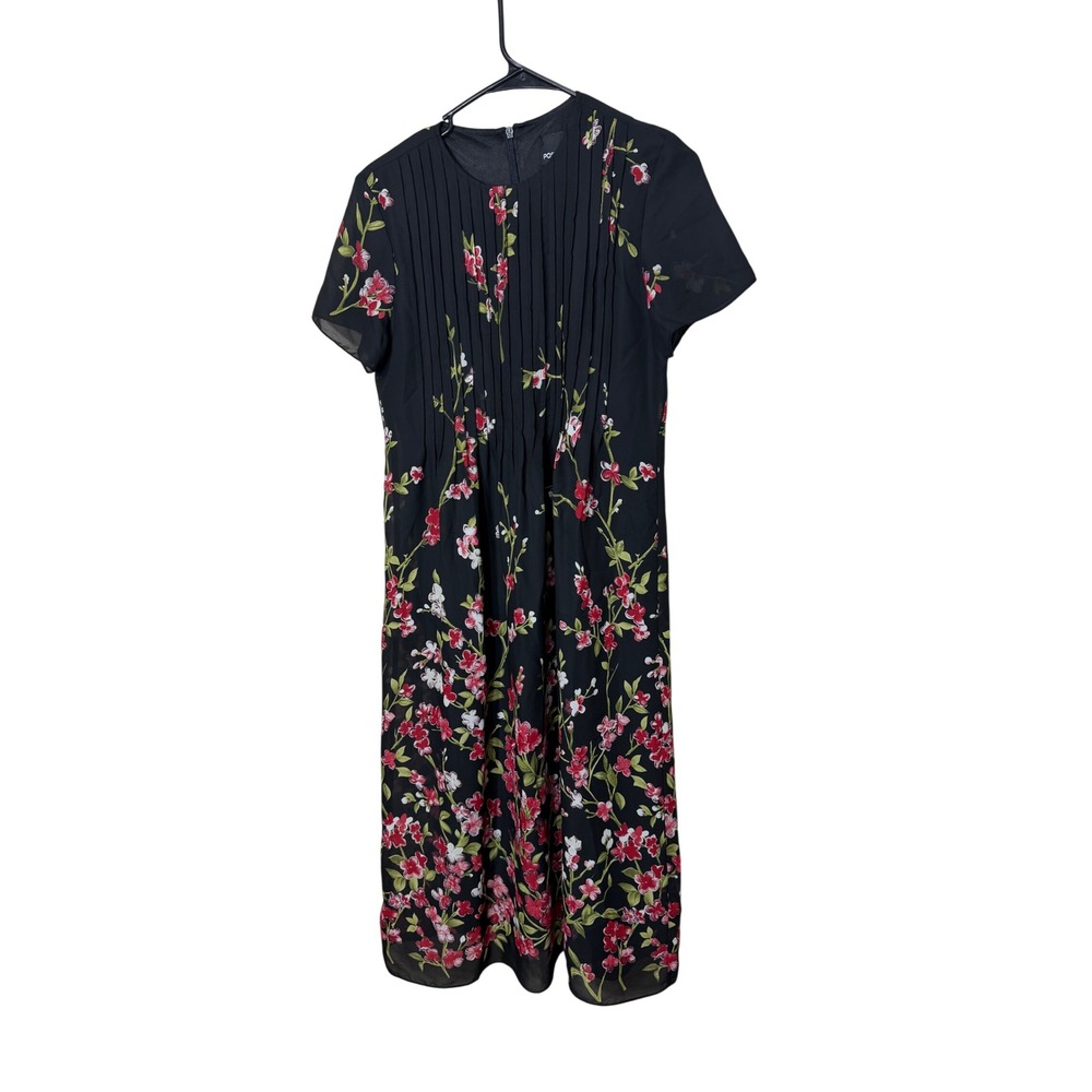 Positive Attitude Black Floral Cherry Blossom Pleated Maxi Dress Womens 6